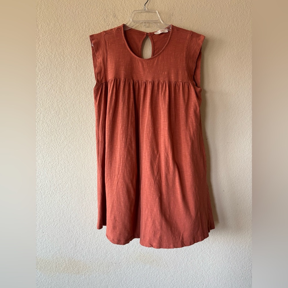 Natural By Known Supply Sleeveless Top Women's M Orange‎ Pleated Relaxed Cotton